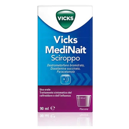 VICKS MEDINAIT 0,5 MG/ML + 0,25 MG/ML + 20 MG/ML SCIROPPO FLACONE IN VETRO DA 90 ML CON BICCHIERE DOSATORE - Farmaspeed