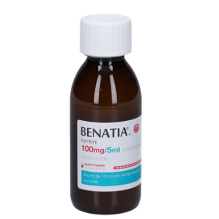 BENATIA BAMBINI 100MG/5ML SOSPENSIONE ORALE GUSTO FRAGOLA SENZA ZUCCHERO 1 FLACONE IN PET DA 150ML CON SIRINGA DOSATRICE IN PE