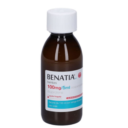 BENATIA BAMBINI 100MG/5ML SOSPENSIONE ORALE GUSTO FRAGOLA SENZA ZUCCHERO 1 FLACONE IN PET DA 150ML CON SIRINGA DOSATRICE IN PE