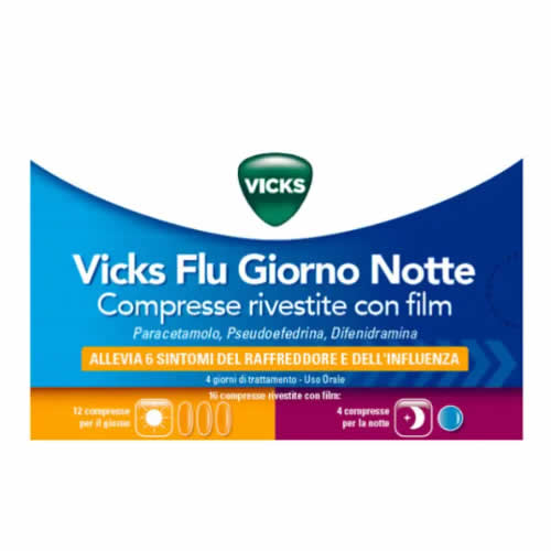 VICKS FLU GIORNO E NOTTE  12 COMPRESSE GIORNO + 4 COMPRESSE NOTTE