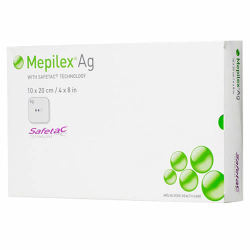 SCHIUMA DI POLIURETANO ANTIMICROBICA CON ARGENTO CON STRATO DI CONTATTO IN SILICONE MORBIDO MEPILEX AG 10X10CM 5 PEZZI