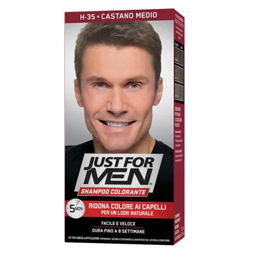 JUST FOR MEN SHAMPOO COLORANTE H35 CASTANO MEDIO ATTIVATORE CHIARO 38,5 ML + BASE COLORE 27,5 ML - Farmaspeed