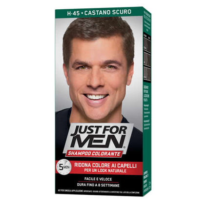 JUST FOR MEN SHAMPOO COLORANTE H45 CASTANO SCURO ATTIVATORE CHIARO 38,5 ML + BASE COLORE 27,5 ML