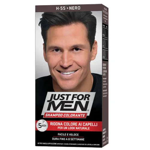 JUST FOR MEN SHAMPOO COLORANTE H55 NERO ATTIVATORE CHIARO 38,5 ML + BASE COLORE 27,5 ML - Farmaspeed