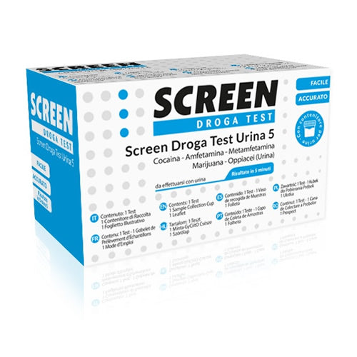 SCREEN DROGA TEST 5 DROGHE TEST ANTIDROGA CON CONTENITORE URINA
