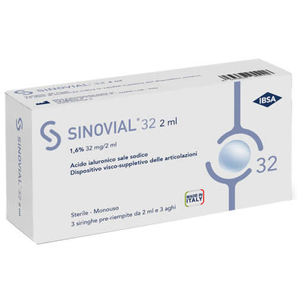 SIRINGA INTRA-ARTICOLARE SINOVIAL 32 ACIDO IALURONICO SALE SODICO 1,6% 32MG/2ML 3 SIRINGHE X 2ML + 3 AGHI