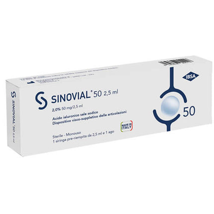 SIRINGA INTRA-ARTICOLARE SINOVIAL 50 ACIDO IALURONICO SALE SODICO 2% 50MG/2,5ML 2,5ML + AGO 21 GAUGE