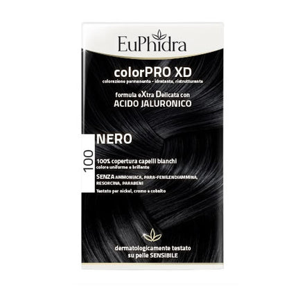 EUPHIDRA COLORPRO XD 100 NERO GEL COLORANTE CAPELLI IN FLACONE + ATTIVANTE + BALSAMO + GUANTI