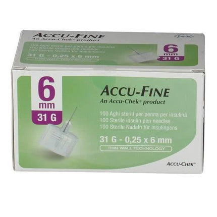 AGO PER PENNA DA INSULINA ACCU-FINE PEN NEEDLE ACCU-CHEK GAUGE 31 X 6MM 100 PEZZI - Farmaspeed