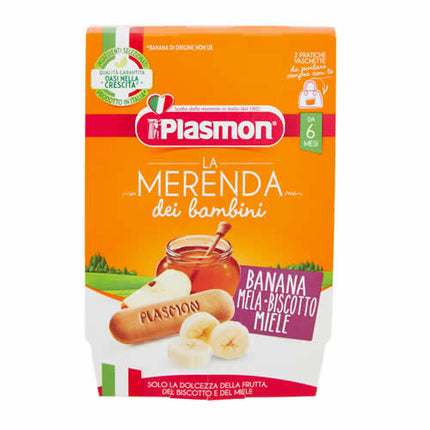PLASMON LA MERENDA DEI BAMBINI MERENDE BANANA MELA BISCOTTO MIELE ASETTICO 2 X 120 G
