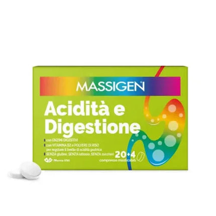 MASSIGEN ACIDITA' E DIGESTIONE 24 COMPRESSE MASTICABILI - Farmaspeed