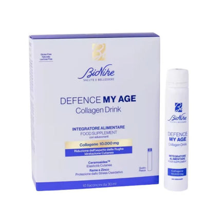 DEFENCE MY AGE COLLAGENE DRINK 10 FLACONCINI DA 30 ML GUSTO PESCA SENZA GLUTINE NATURALMENTE PRIVO DI LATTOSIO CON EDULCORANTE