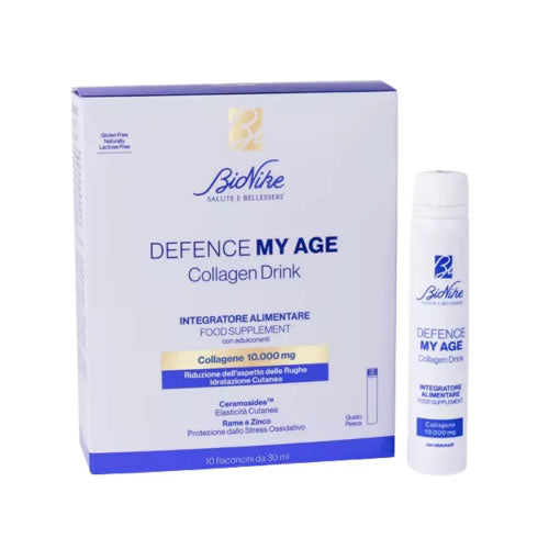 DEFENCE MY AGE COLLAGENE DRINK 10 FLACONCINI DA 30 ML GUSTO PESCA SENZA GLUTINE NATURALMENTE PRIVO DI LATTOSIO CON EDULCORANTE