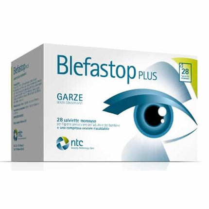 BLEFASTOP PLUS GARZA IN COTONE PIEGATA CON FILO DI BARIO 28 SALVIETTE MONOUSO + 1 COMPRESSA OCULARE RISCALDABILE - Farmaspeed