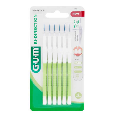 GUM BI-DIRECTION ULTRA-FINE TIP INTERDENTAL BRUSHES 2114 6 PIECES