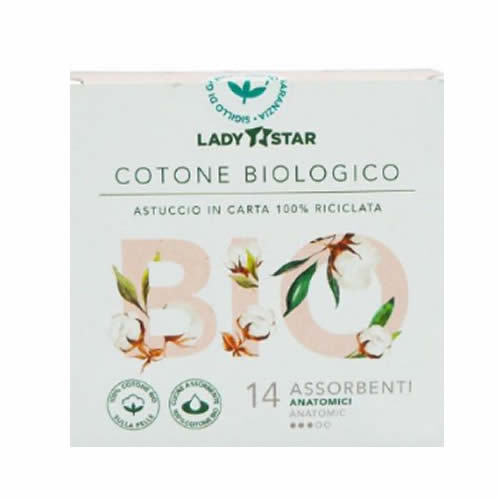 LADYSTAR ASSORBENTI ESTERNI 100% COTONE BIO ANATOMICI 14 PEZZI