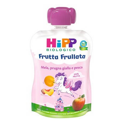 HIPP BIO FRUTTA FRULLATA UNICORNO MELA PRUGNA GIALLA PESCA 90 G