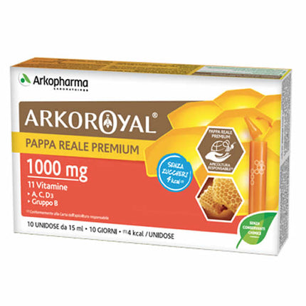 ARKOROYAL ROYAL JELLY 1000 MG + VITAMINS WITHOUT SUGAR 10 VIALS