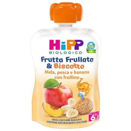 HIPP BIO FRUTTA FRULLATA &BISCOTTO MELA PESCA BANANA FROLLINO 90 G - Farmaspeed