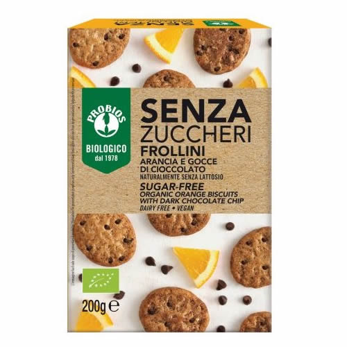 ORANGE BISCUITS WITH CHOCOLATE CHIPS WITHOUT SUGAR 200 G