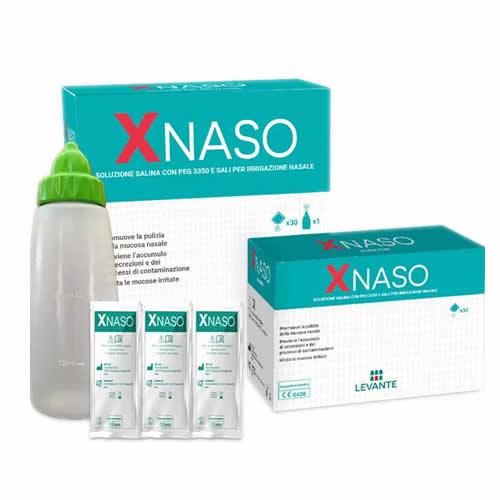 SOLUZIONE SALINA CON PEG 3350 E SALI PER IRRIGAZIONE NASALE XNASO 30 BUSTINE + 1 EROGATORE - Farmaspeed
