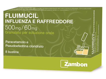 FLUIMUCIL INFLUENZA RAFFR 500 MG + 60 MG GRANULATO PER SOLUZIONE ORALE 8 BUSTINE