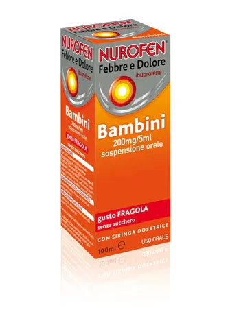 NUROFEN FEBBRE D 200 MG/5 ML SOSPENSIONE ORALE GUSTO FRAGOLA SENZA ZUCCHERO FLACONE DA 100 ML CON SIRINGA DOSATRICE - Farmaspeed