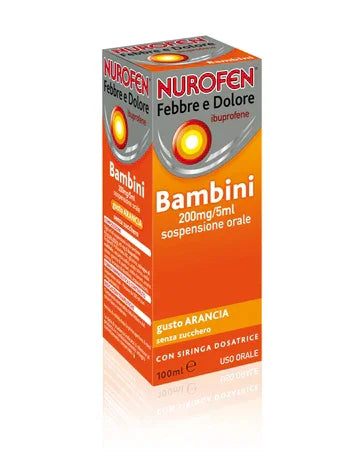 NUROFEN FEBBRE D 200 MG/5 ML SOSPENSIONE ORALE GUSTO ARANCIA SENZA ZUCCHERO FLACONE DA 100 ML CON SIRINGA DOSATRICE - Farmaspeed