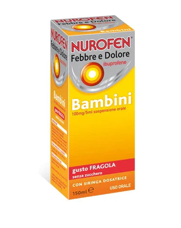 NUROFEN FEBBRE D BAMBINI 100 MG/5 ML SOSPENSIONE ORALE GUSTO FRAGOLA SENZA ZUCCHERO FLACONE DA 150 ML CON SIRINGA DOSATRICE - Farmaspeed