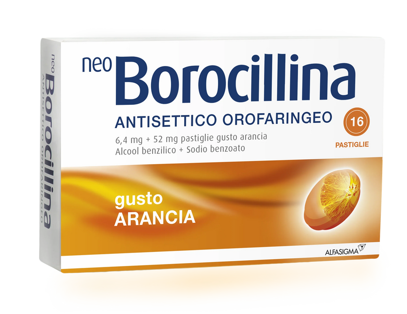 NEOBOROCILLINA ANT OR 6,4 MG + 52 MG PASTIGLIE GUSTO ARANCIA, 16 PASTIGLIE IN BLISTER AL/PVC - Farmaspeed