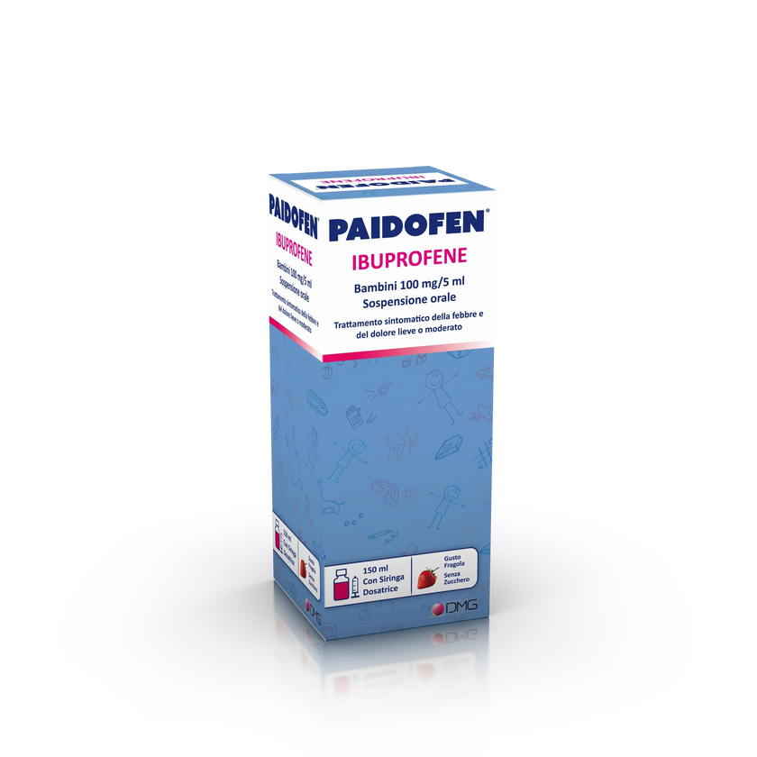 PAIDOFEN BAMBINI 100 MG/5 ML SOSPENSIONE ORALE GUSTO FRAGOLA SENZA ZUCCHERO 1 FLACONE DA 150 ML CON SIRINGA DOSATRICE - Farmaspeed