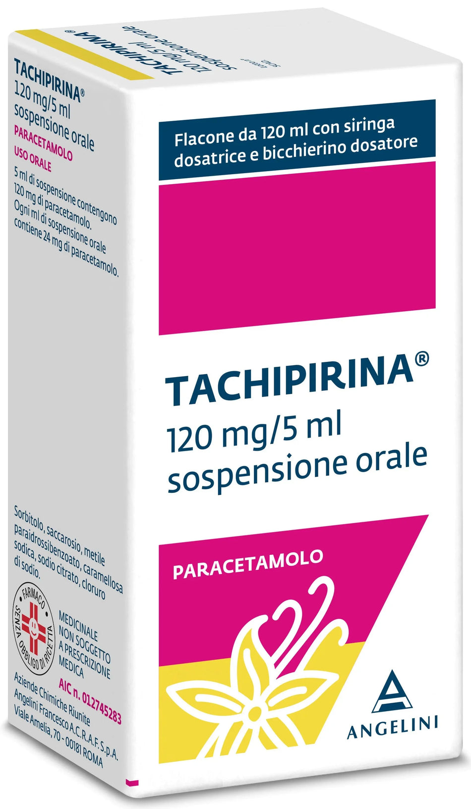 TACHIPIRINA 120 MG/5 ML SOSPENSIONE ORALE GUSTO VANIGLIA CARAMELLO 1 FLACONE IN PET DA 120 ML CON ADATTATORE, SIRINGA DOSATRICE E BICCHIERINO DOSATORE - Farmaspeed