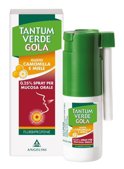 TANTUM VERDE GOLA 0,25% SPRAY PER MUCOSA ORALE GUSTO CAMOMILLA E MIELE 1 FLACONE PE CON POMPA DOSATRICE DA 15 ML