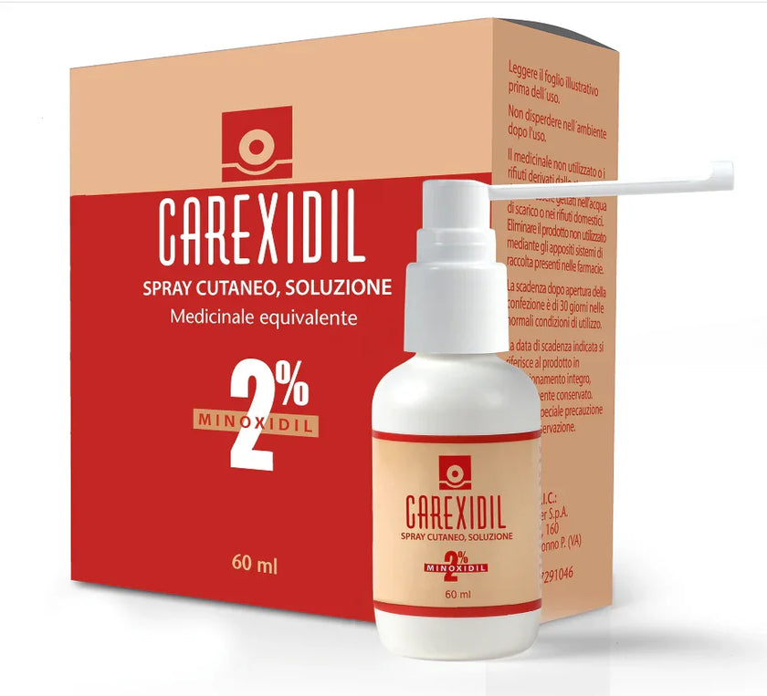 CAREXIDIL 2% SPRAY CUTANEO SOLUZIONE, 1 FLACONE IN HDPE DA 60 ML DOTATO DI POMPA DOSATRICE - Farmaspeed