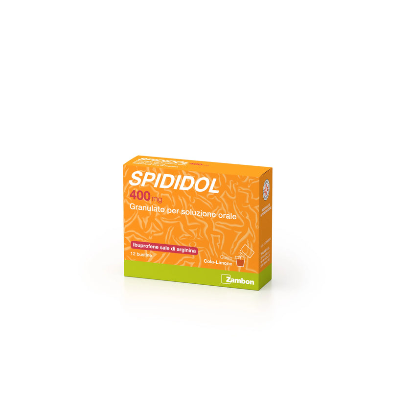 SPIDIDOL 400 MG GRANULATO PER SOLUZIONE ORALE GUSTO COLA-LIMONE 12 BUSTINE IN ACCOPPIATO CARTA/AL/PE - Farmaspeed