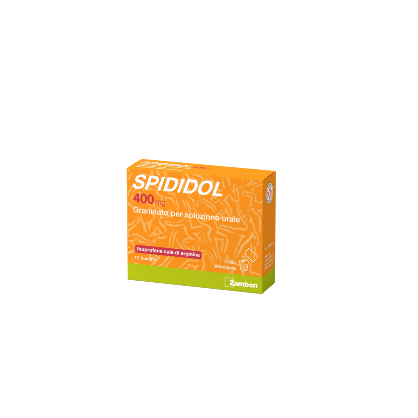 SPIDIDOL 400 MG GRANULATO PER SOLUZIONE ORALE GUSTO ALBICOCCA 12 BUSTINE IN ACCOPPIATO CARTA/AL/PE - Farmaspeed