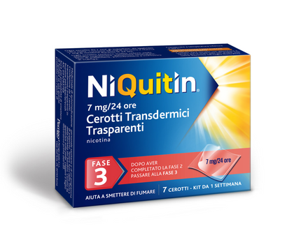 NIQUITIN 7 MG/24 ORE CEROTTI TRANSDERMICI TRASPARENTI 7 CEROTTI TRANSDERMICI TRASPARENTI IN BUSTINE PET/LDPE/AL/EVOH