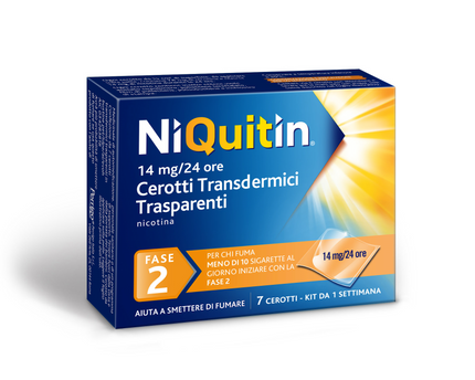 NIQUITIN 14 MG/24 ORE CEROTTI TRANSDERMICI TRASPARENTI 7 CEROTTI TRANSDERMICI TRASPARENTI IN BUSTINE PET/LDPE/AL/EVOH