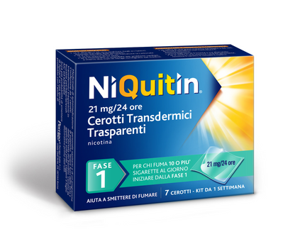 NIQUITIN 21 MG/24 ORE CEROTTI TRANSDERMICI TRASPARENTI 7 CEROTTI TRANSDERMICI TRASPARENTI IN BUSTINE PET/LDPE/AL/EVOH