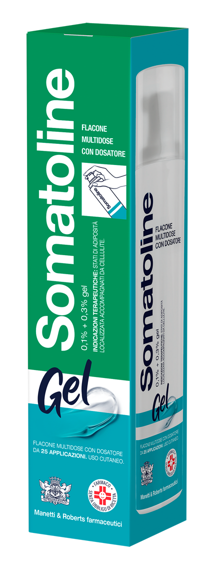 SOMATOLINE 0,1% + 0,3% GEL 1 FLACONE IN PP DA 250 ML/25 EROGAZIONI CON SACCHETTO E DOSATORE
