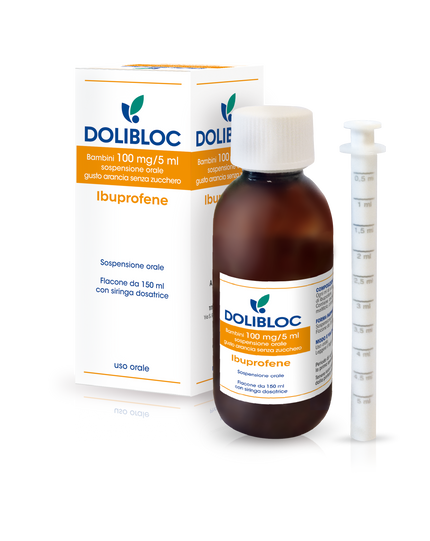 DOLIBLOC BAMBINI 100 MG/5ML SOSPENSIONE ORALE GUSTO ARANCIA SENZA ZUCCHERO 1 FLACONE IN PET 150ML CON SIRINGA DOSATRICE IN PE