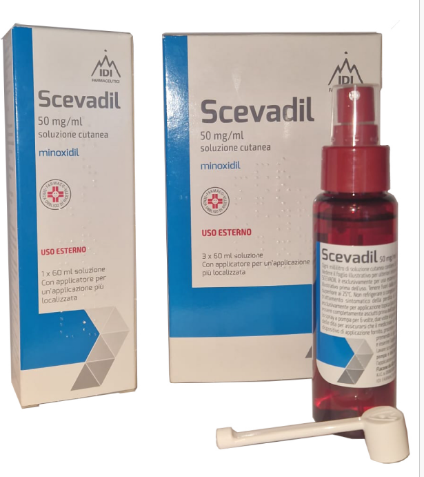 SCEVADIL 50 MG/ML SOLUZIONE CUTANEA 3 CONTENITORI MULTIDOSE CON POMPA DOSATRICE IN PET DA 60 ML