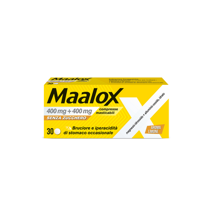 MAALOX 400 MG+ 400 MG COMPRESSE MASTICABILI SENZA ZUCCHERO AROMA LIMONE 30 COMPRESSE