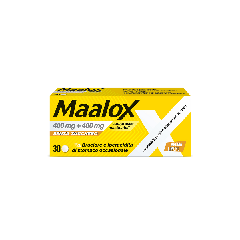 MAALOX 400 MG+ 400 MG COMPRESSE MASTICABILI SENZA ZUCCHERO AROMA LIMONE 30 COMPRESSE