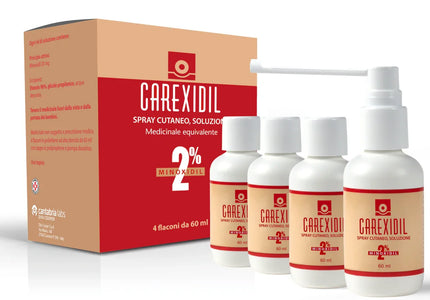 CAREXIDIL 2% SPRAY CUTANEO SOLUZIONE, 4 FLACONI IN HDPE DA 60 ML CON POMPA DOSATRICE - Farmaspeed