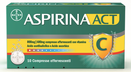 ASPIRINAACT 800 MG/480 MG COMPRESSE EFFERVESCENTI CON VITAMINA C 10 COMPRESSE IN STRIP PAP/PE/AL/IONOMERO