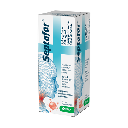 SEPTAFAR 1,5 MG/ML + 5 MG/ML SPRAY PER MUCOSA ORALE, SOLUZIONE 1 CONTENITORE IN HDPE CON POMPA SPRAY DA 30 ML/250 EROGAZIONI