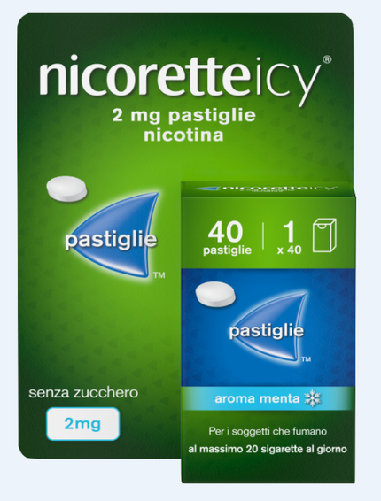 NICORETTEICY 2 MG PASTIGLIE 40 PASTIGLIE IN CONTENITORE DI CARTONE