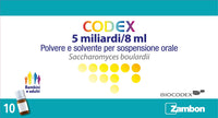 CODEX 5 MILIARDI/8 ML POLVERE E SOLVENTE PER SOSPENSIONE ORALE 10 FLACONCINI IN PET DI SOLVENTE CON POLVERE IN TAPPO CONTENITORE IN LDPE - Farmaspeed