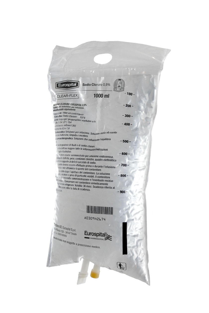 SODIO CLORURO EUROS 0,9% SOLUZIONE PER INFUSIONE 1 SACCA CLEAR-FLEX DA 1.000 ML